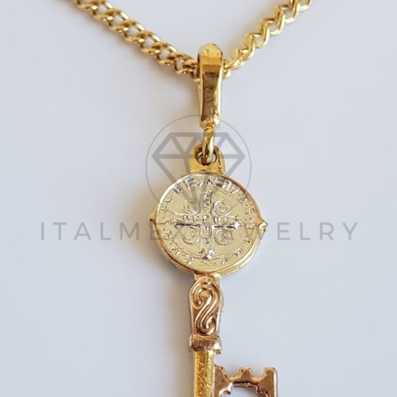 18K Gold Plated Saint Benedict Key & 22" Chain - Picture 6 of 8